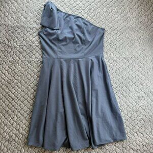Jasambac One-Shoulder Cocktail Dress Blue Size XL Knee length Bow